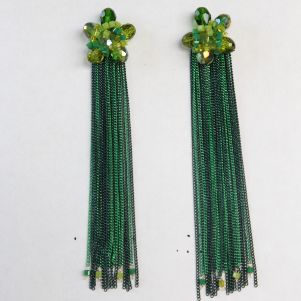 !HP! NWT GREEN BEADED CHAIN STYLE DANGLER EARRING